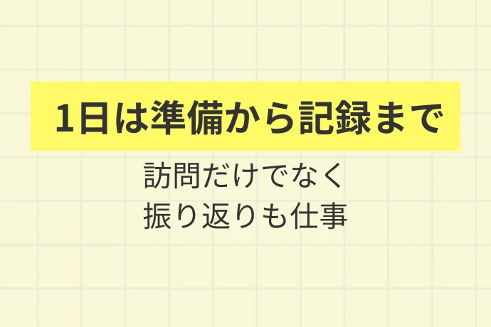 業務委託の新聞営業における1日の流れ「1日は準備から記録まで、訪問だけでなく振り返りも仕事」を解説した図解